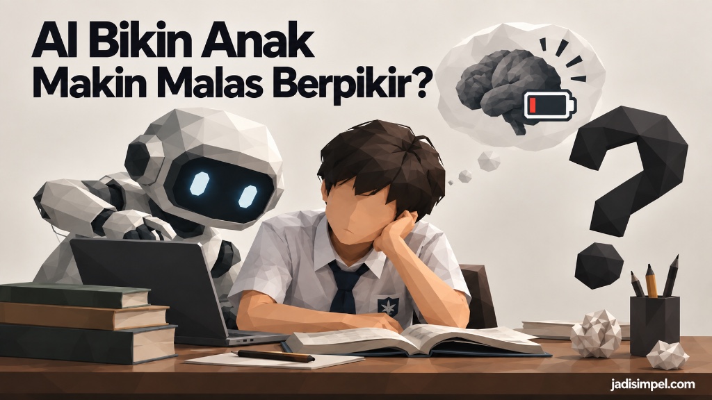 Ilustrasi siswa dan robot AI: AI Bikin Anak Makin Malas Berpikir?