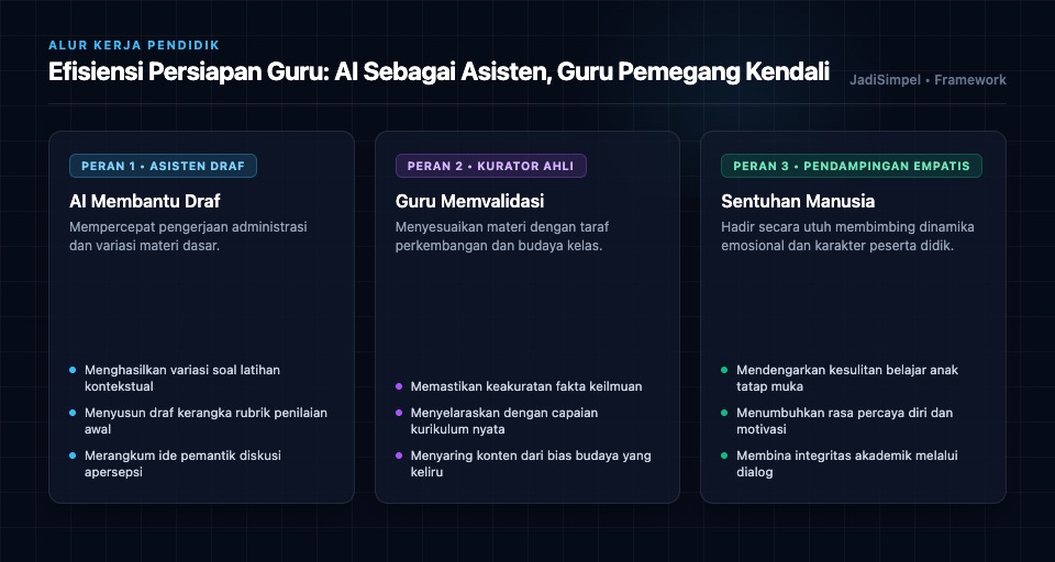Guru meninjau draf bahan ajar yang disusun asisten AI